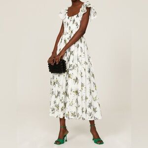 Tanya Taylor Floral Ruffle Sleeve Smock Midi Dress